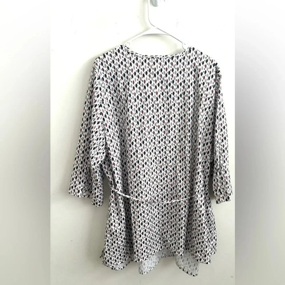 Plus Size Boho Blouse Top 3/4 Sleeve Empire Waist Tunic Dot Print Flowy Mature - Picture 4 of 8